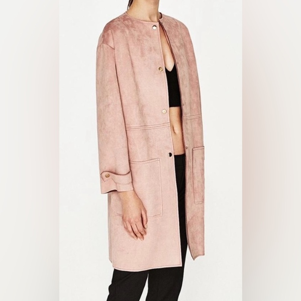 Zara Faux Suede Coat Pink Size S
